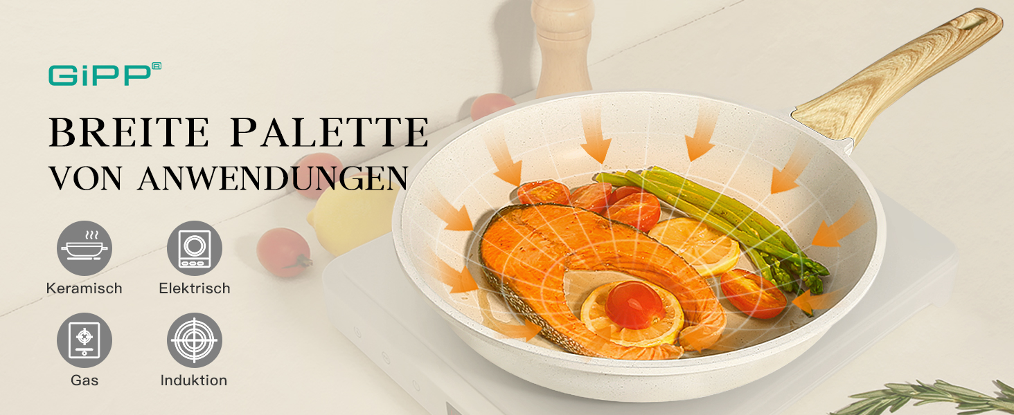 Набір кухонного посуду GiPP з кришкою, антипригарне покриття кераміки, набір каструль та сковорідок для всіх типів плит, (білий, 17 предметів)