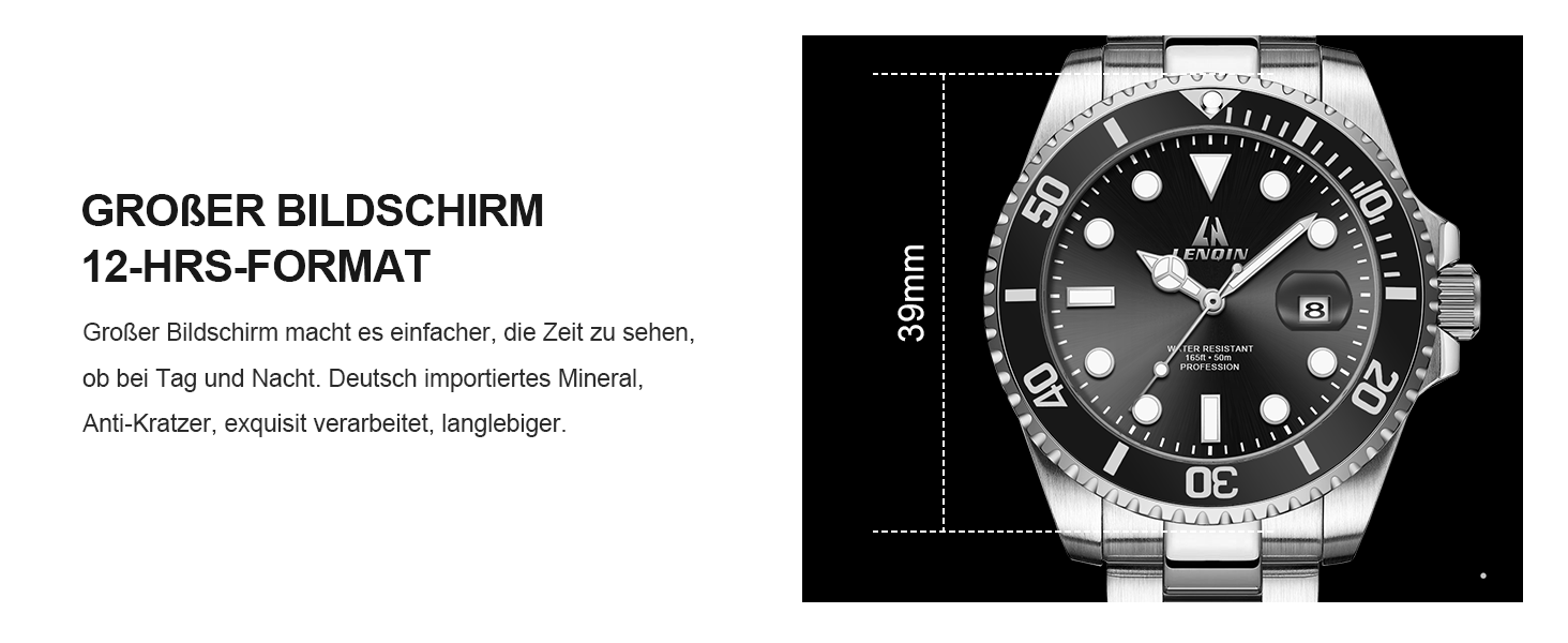 Годинник чоловічий LENQIN з нержавіючої сталі, водонепроникні, аналогові, кварцові, з датою, світні, модні, повсякденні годинники для чоловіків, срібно-чорний