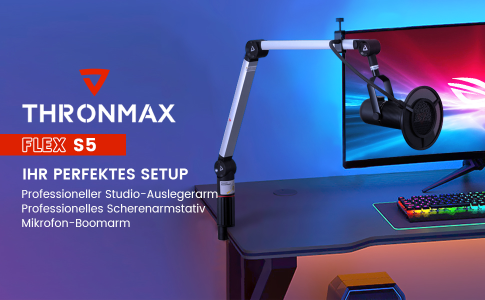 Підставка для мікрофона THRONMAX S5, гальген-тип, регульована, поворотна на 360°, срібна