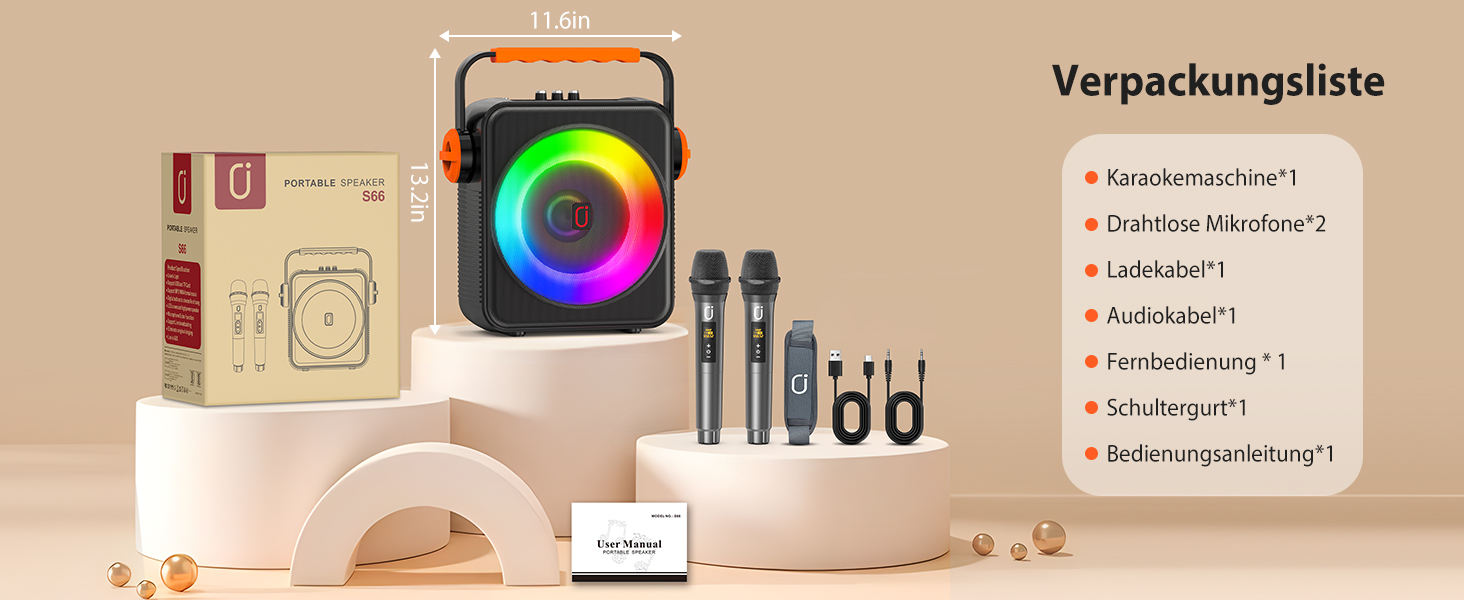 Машина караоке з 2 бездротовими мікрофонами, портативна Bluetooth 5.3 караоке-система, динамік з RGB-підсвічуванням, караоке-система для дому та вечірок, модель S66-new