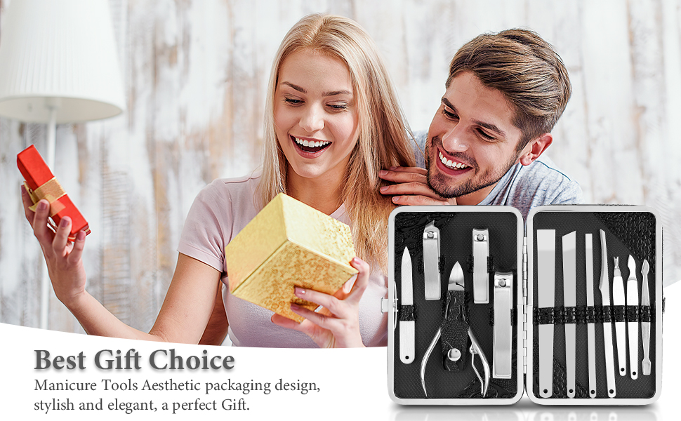 Набір для манікюру та педикюру CestMall 21 шт. з нержавіючої сталі. Професійний набір для манікюру та педикюру з нержавіючої сталі для чоловіків та жінок. Набір інструментів для догляду за нігтями з шкіряним кейсом, чорний