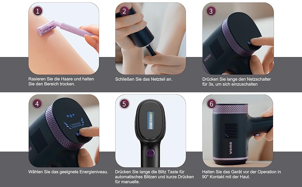 Пристрій для епіляції IPL з сапфіровим наконечником, охолодженням та 500 000 імпульсів світла. 2 насадки для обличчя, тіла, зони бікіні та пахв. Постійне видалення волосся. Violett