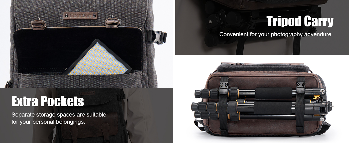 Водонепроникний рюкзак для камери Cwatcun з брезенту, професійний фоторюкзак, вінтажний стиль, сумісний з Sony, Canon, Nikon (S, чорний)
