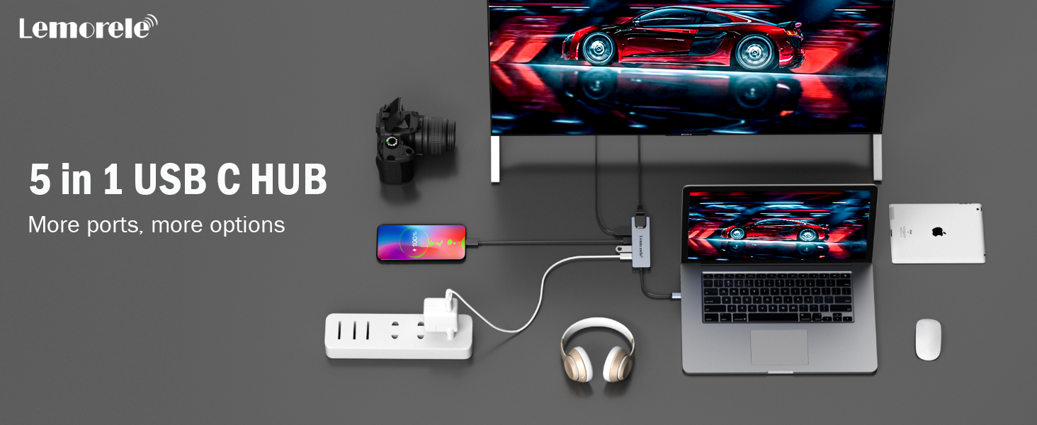 Lemorele Док-станція 12-в-1 з USB-C: 10Gbps, Dual 4K HDMI, VGA, USB 3.1/2.0, 100W PD, SD/TF, Audio - для Windows, MacBook, Dell