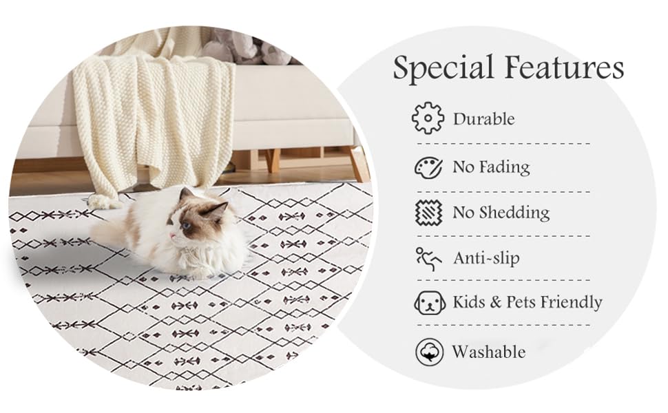 Килим для вітальні абстрактний великий, бежевий/слонова кістка, 120 x 160 см. Короткий ворс, підходить для вітальні, спальні, їдальні.