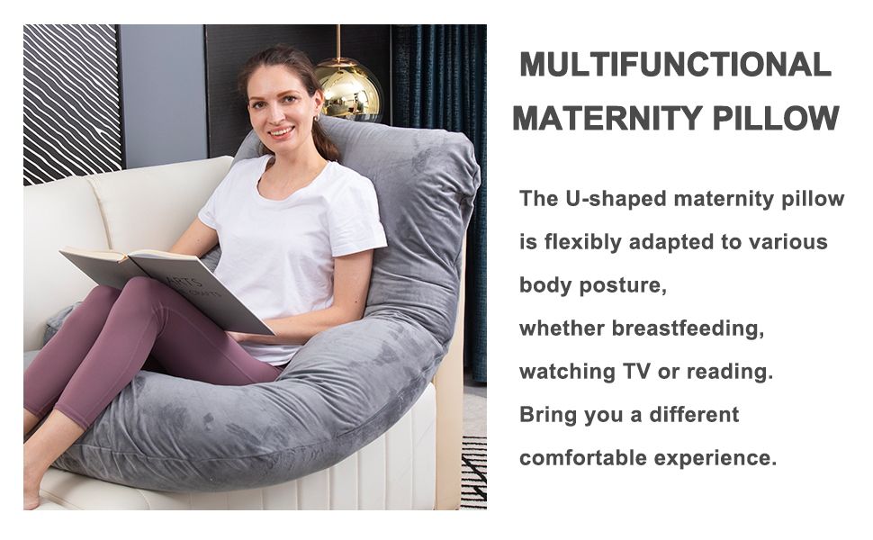 Подушка для вагітних TaiBest U-подібна, з подрібненого Memory Foam, для сну, підтримка живота, сіра