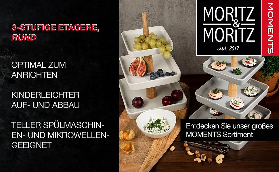 Підставка для фруктів Moritz & Moritz - 3 яруси, з щипцями, з кераміки - Сучасна декор для кухні та вечірок - Ідеальна для зберігання фруктів, мафінів та капкейків