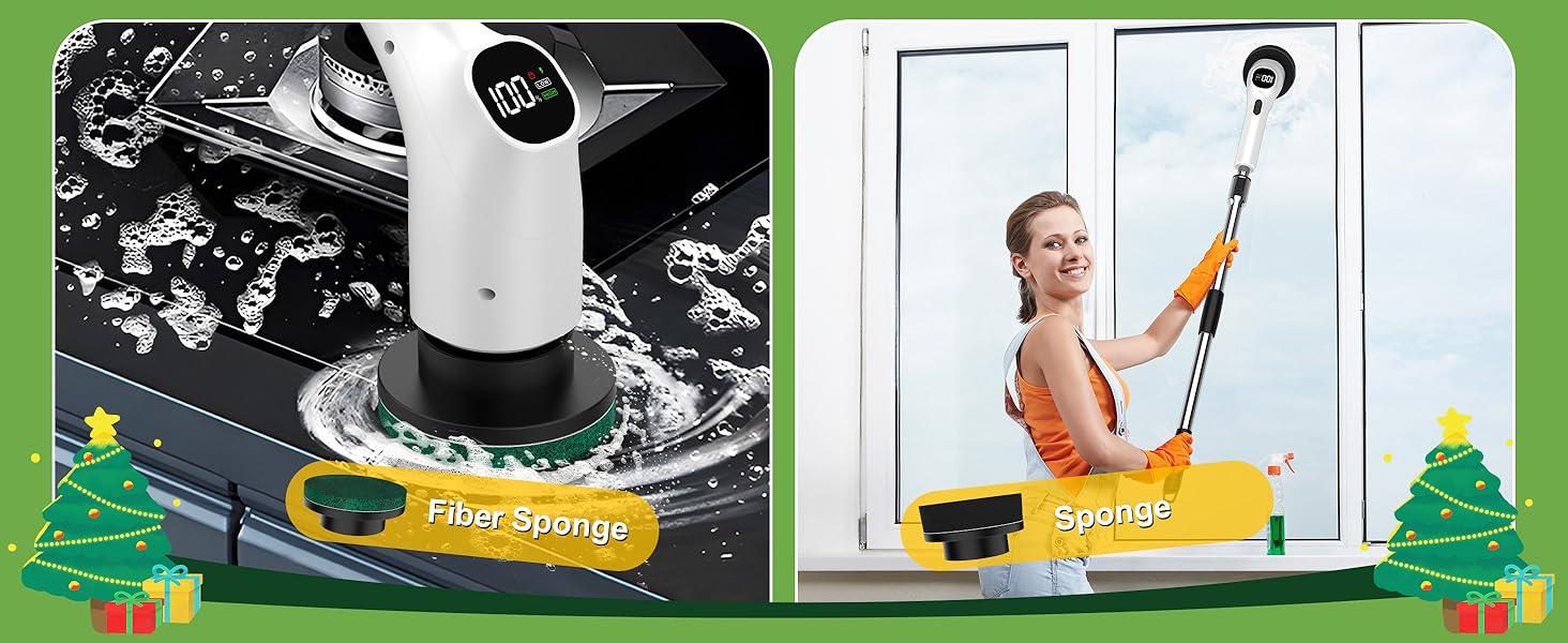 Електрична щітка для чищення з 7 насадок, IPX7 водонепроникна, регульована ручка, для ванної кімнати (біла)