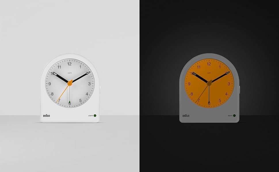 Braun Classic будильник аналоговий з підсвіткою, тихий кварцовий механізм, функція повтору, наростаючий сигнал, чорний, модель BC22B
