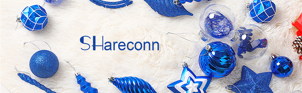 100 шт. прикраси для ялинки Shareconn: пластикові кулі, безпечні, з гачками, різні розміри та кольори (синій)