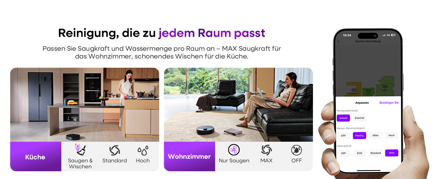 Робот-пилосос MONSGA з функцією миття, потужність 5000Pa, час роботи 180 хв, система захисту від спутання, навігація LiDAR, для килима, шерсті тварин, керування через додаток та пульт (чорний)