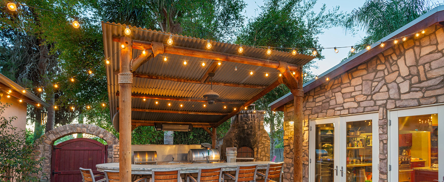 LED гірлянда для вулиці з димером - 30 метрів, G40 лампочки, таймер, IP44, вологостійка, для балкона, саду, вечірки, шлюбу, тераси (15м, 17+2 димери)