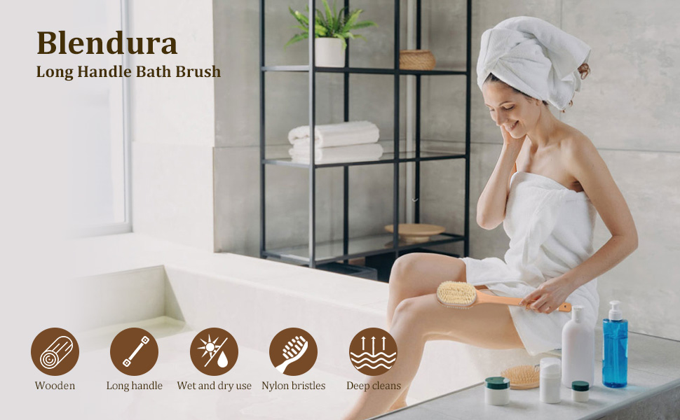 Щітка для спини з довгою ручкою, 43 см: для душу, ванни, видалення відмерлої шкіри, целюліту, покращення лімфодренажу