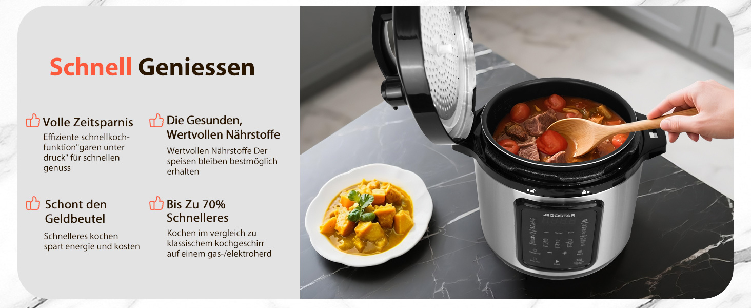 Мультиварка Aigostar 6л, 18-в-1: мультиварка, рисоварка, скороварка, йогуртниця, пароварка, підігрівач їжі, антипригарне покриття, 1000W