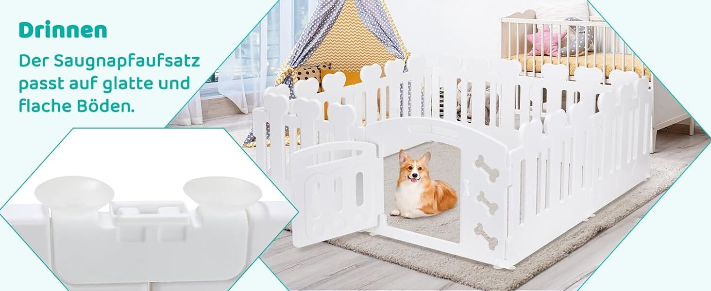 Льох для цуценят MAMIZO 60 см, огорожа для собак з пластикових панелей, портативна сітка для собак, загородження для собак з воротами, включає присоски та ґрунтові анкери, вольєр для собак для дому та вулиці (7+1, білий)