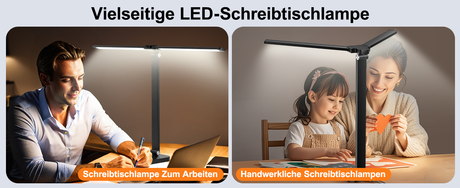 Настільна лампа One Fire з адаптером, 1000 люмен, 96 LED, диммування, для навчання дітей, з таймером та функцією пам'яті, денне світло, білий/чорний колір