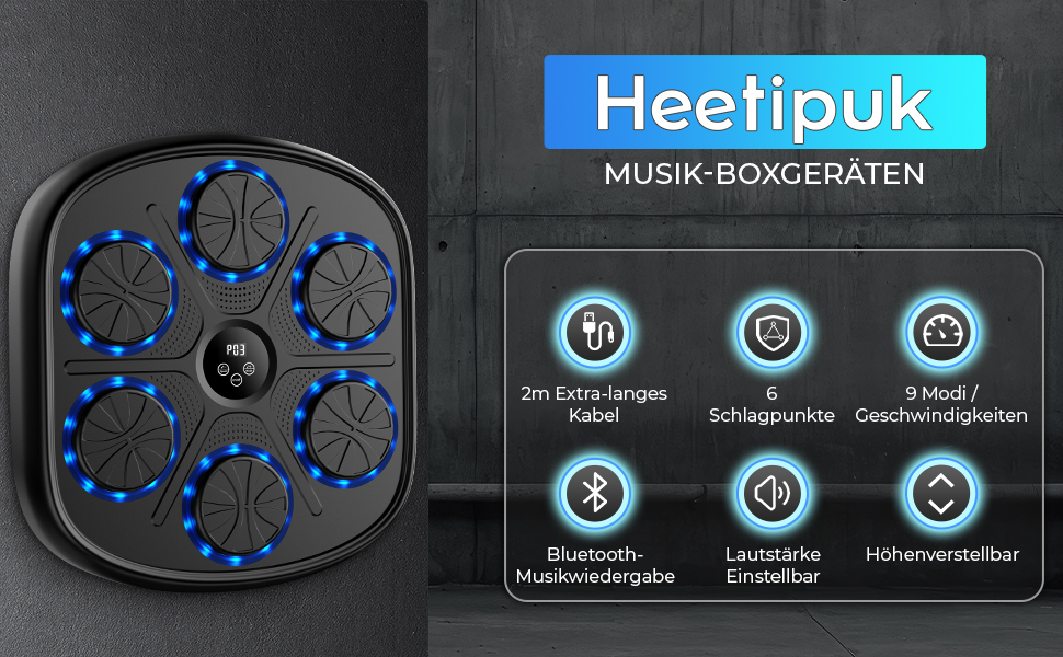 Музична боксерська машина з LED-підсвічуванням та Bluetooth, 9 режимів швидкості, з рукавичками, чорна