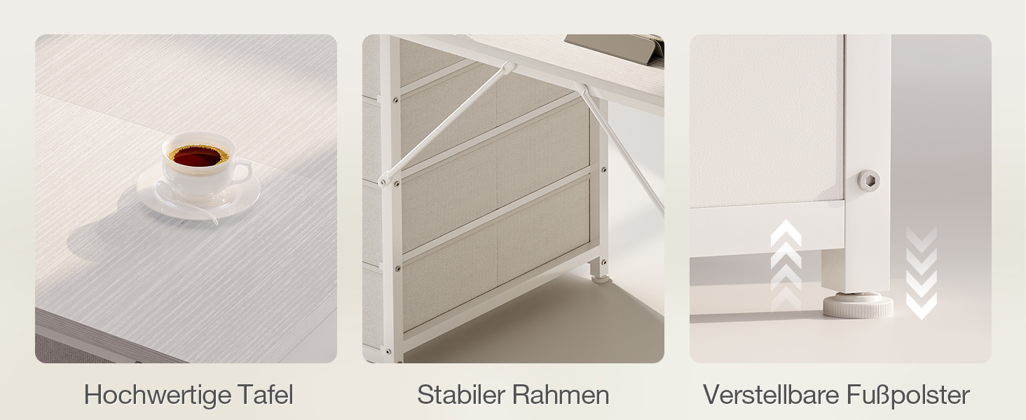 Комп'ютерний стіл Coleshome з 8 висувними ящиками з тканини, 140x48 см, білий. Зберігання, для офісу, дому, ігровий стіл.