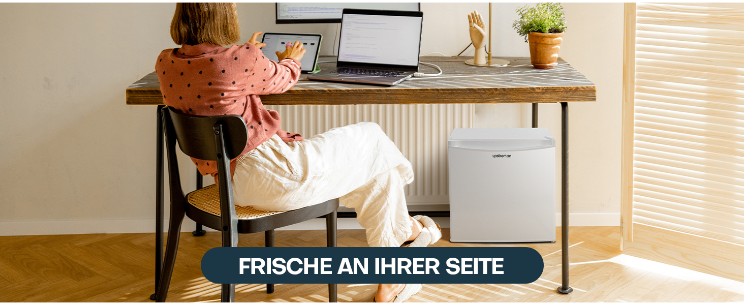 Upstreman 46L Mini Fridge with Freezer, Adjustable Thermostat, Energy Efficient, Quiet, Compact Refrigerator for Dorm, Office, Bedroom - White