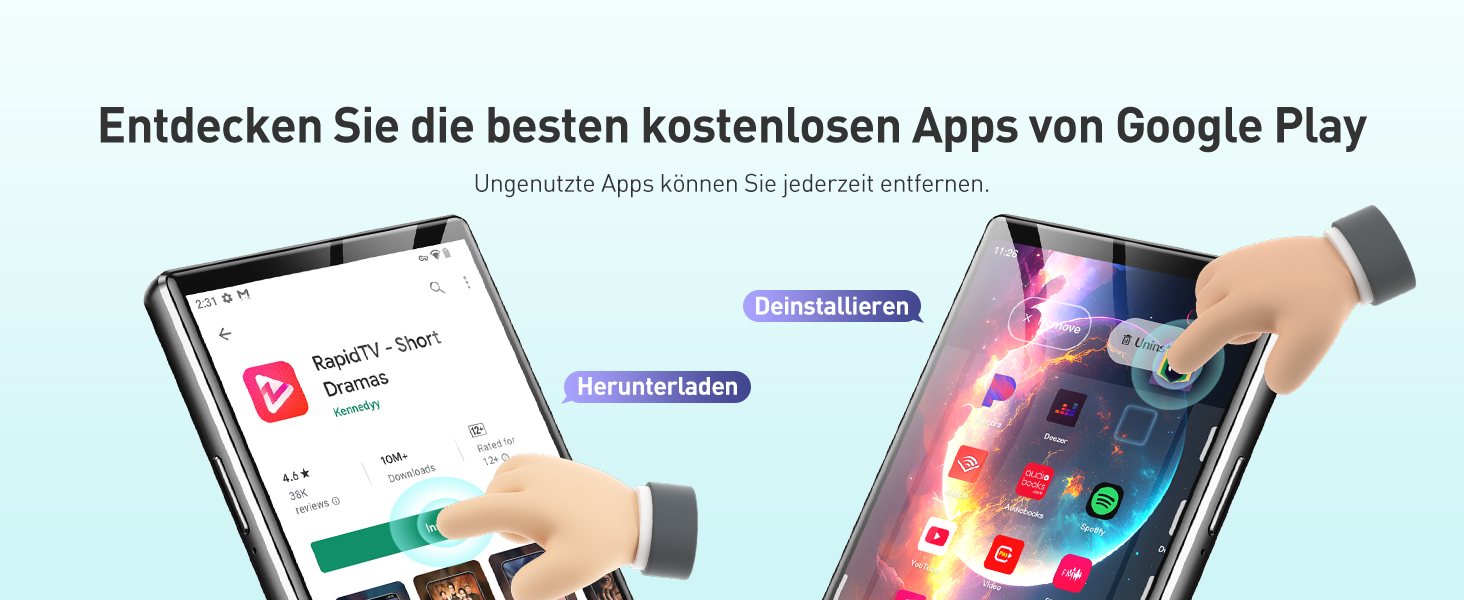 MP3 плеєр AGPTEK 128GB з Bluetooth, Wi-Fi та Android 13, 5