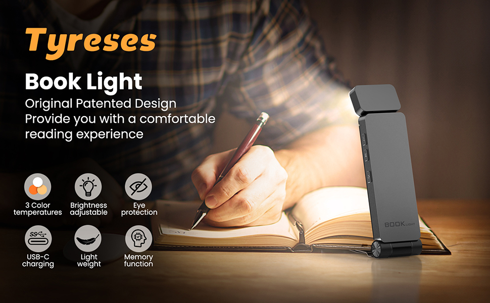 LED кріпильна лампа для читання Tyreses, акумуляторна, USB, 3 кольори, регулювання яскравості, для книг, дітей, зеленого/сірого кольору