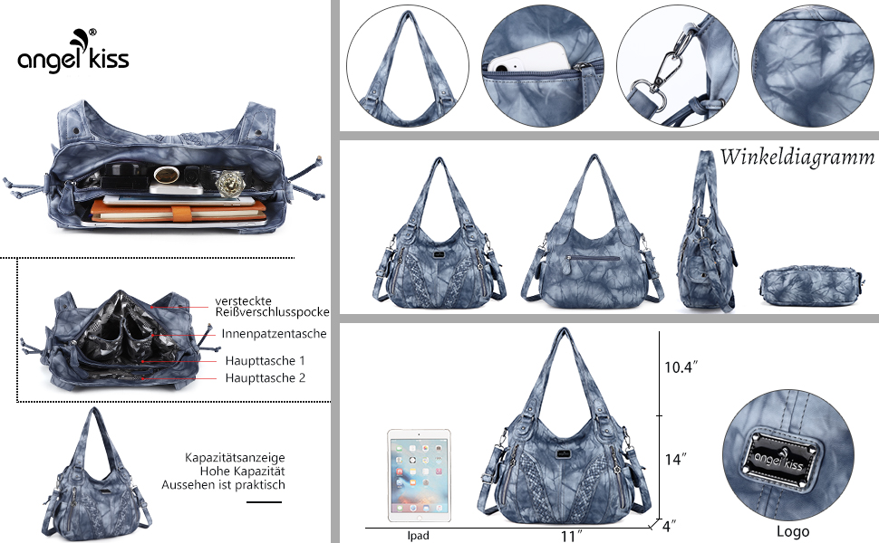 Сумка жіноча AngelKiss через плече, чорна, PU шкіра, водонепроникна, багатофункціональна з кишенями на блискавці