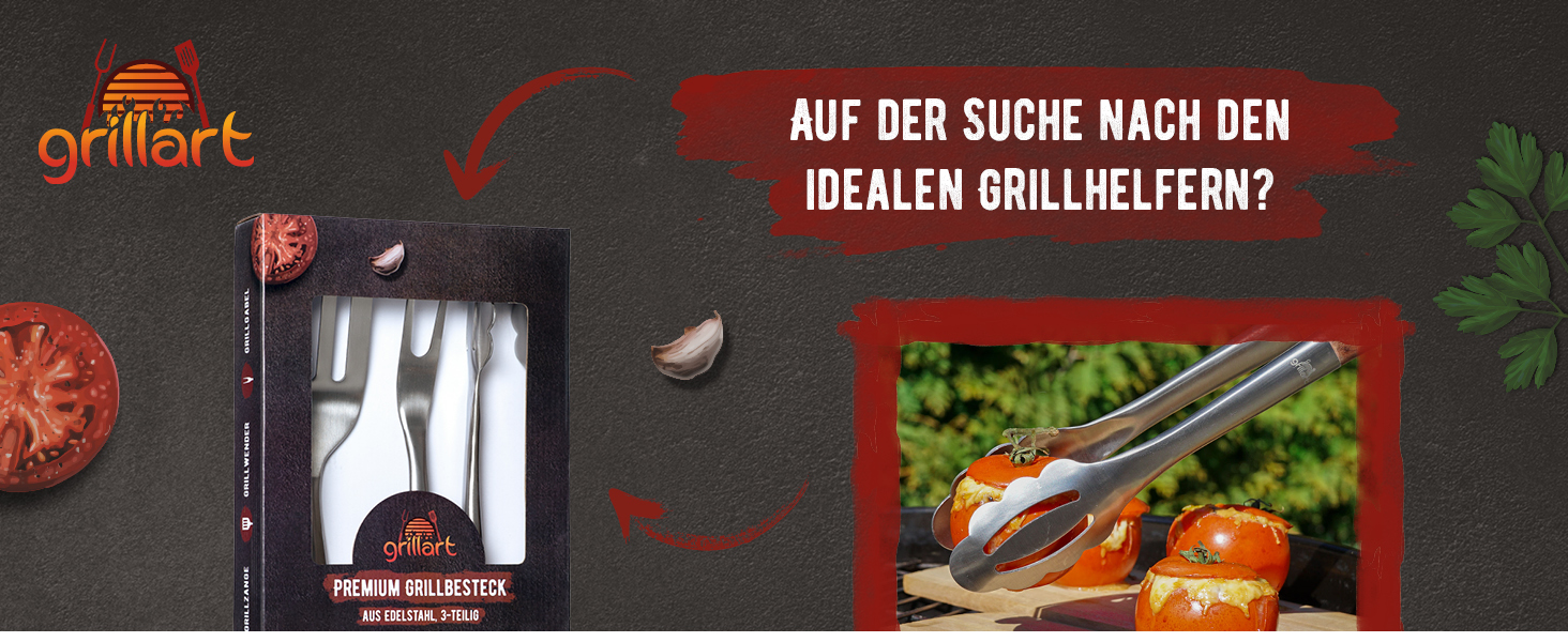 Набір гриль-посуду Grillart® Premium: 3 предмети з нержавіючої сталі та дерев'яними ручками (щипці, лопатка, виделка)