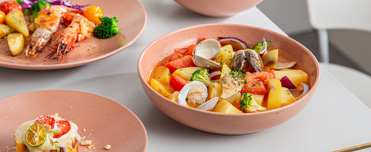 Набір посуду Vancasso SABINE 32 елементи, кераміка, на 8 осіб, тарілки для їжі, десерту, пасти та суп, сучасний сервіз з візерунком