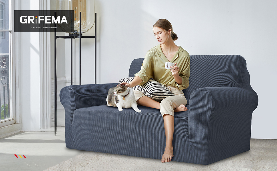 Чохол для дивану GRIFEMA на 2 місця, сірий, жаккард, еластичний, захист від тварин