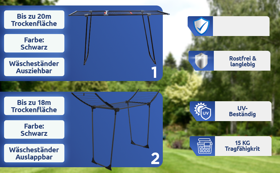 Сушарка для білизни розкладна STAHLMANN® 20м² чорна, з прищіпками для дрібної білизни - Made in EU