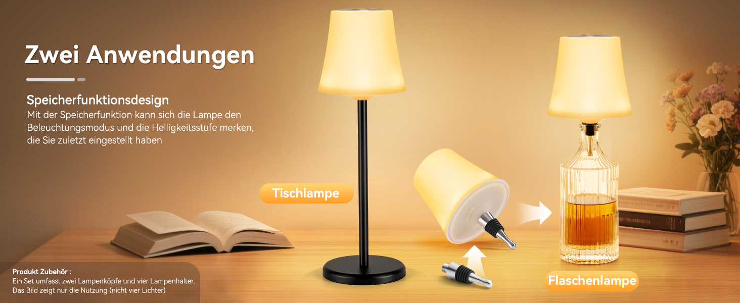 LED настільна лампа акумуляторна 2 шт, біла, IP54, диммування, сенсорне управління, для ресторанів, спальні