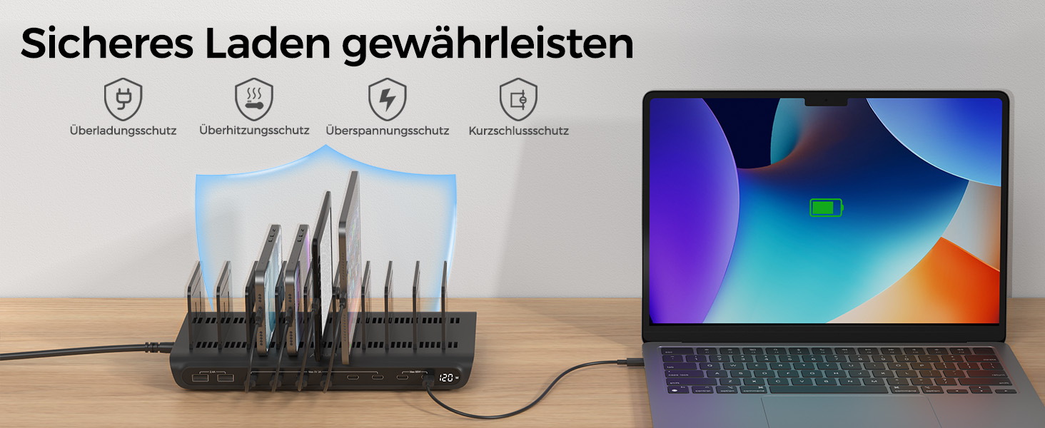 Зарядний пристрій Alxum 60W USB, 10 портів (5V/2.4A) для телефонів, планшетів, Kindle - чорний