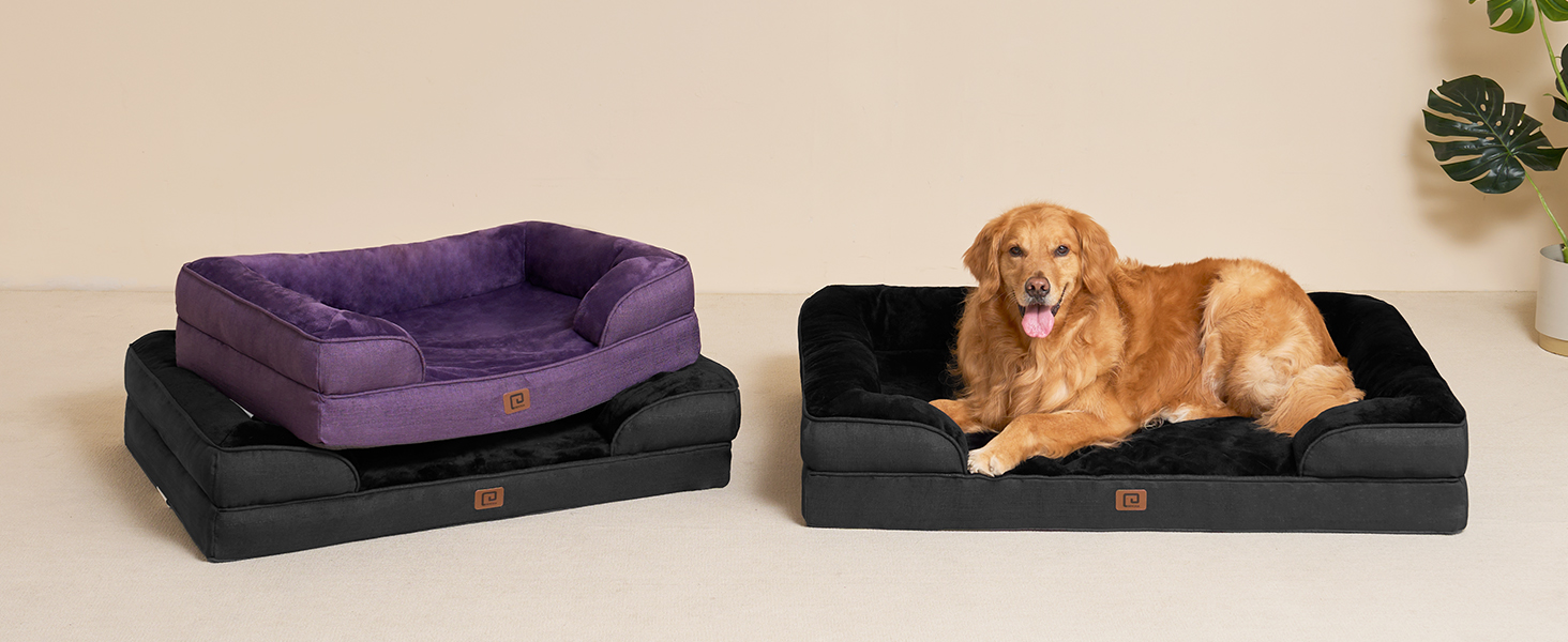 Ортопедичне ліжко для собак великих порід, 91x68 см, з Memory Foam, кошик для собак середніх порід, миється, водонепроникне, неслизьке, диванчик для собак з високим бортиком (104x69x17 см, чорний)