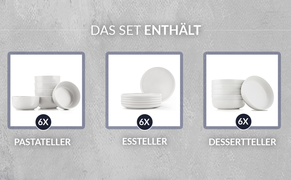 Набір посуду Konsimo VICTO для 6 осіб: 18-ти частинний сервіз з 6 тарілок, сірий - набір посуду для сім'ї