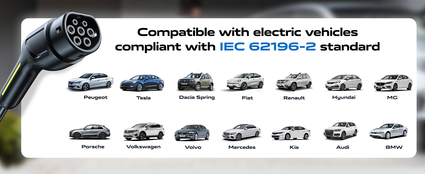 Кабель для зарядки електромобіля Type 2, 3.6KW, 6A-16A, LED-дисплей, 8м, IP65, IEC 62196-2, EU-Schuko