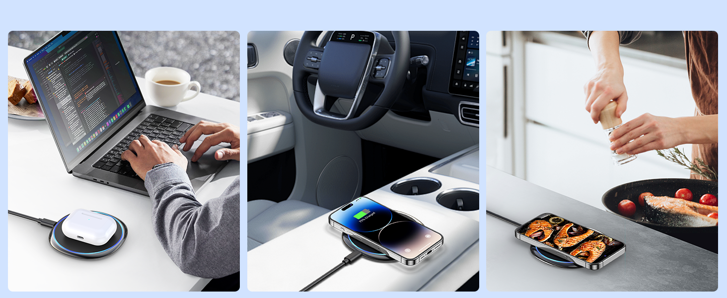 Бездротовий зарядний пристрій NANAMI 20W USB-C PD з адаптером, швидка бездротова зарядка 10W для Samsung Galaxy S25/S24/S23/S22/S21 Ultra Plus, 7.5W для iPhone 17/16/15/14/13/12/11 Pro та Airpods (Чорний)