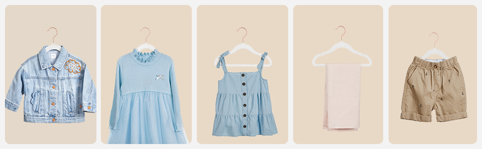 SONGMICS Набір вішалок для дитячого одягу, 50 шт., для дітей, неслизькі, обертаються на 360°, рожеве золото, для шафи, білий, CRF027W01