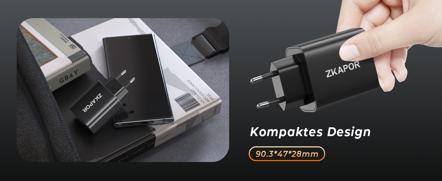 Зарядний пристрій ZKAPOR USB-C з 4 портами, 40W, з підтримкою PD та QC, для iPhone 16/15/14, Samsung Galaxy, Huawei, iPad Pro/Air, білий/чорний