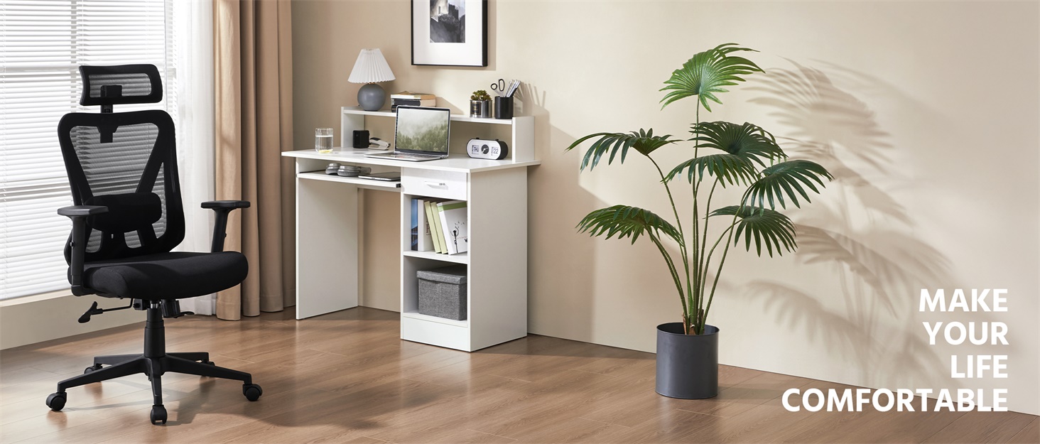 Офісне крісло Yaheetech з підйомними підлокітниками, регульованою підтримкою попереку, сітчасте крісло, ергономічне, з функцією гойдання, регульоване по висоті, чорне