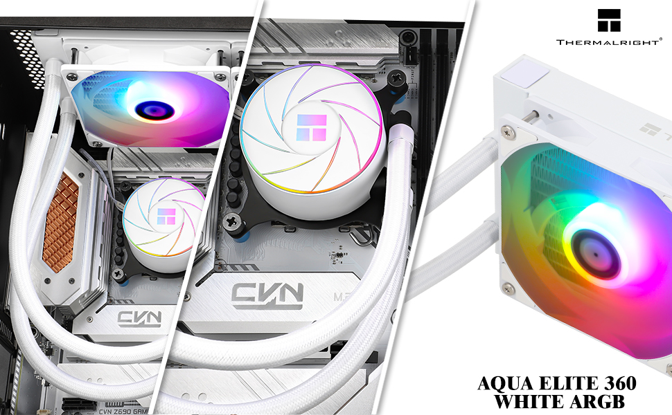 Thermalright AQUA ELITE 360 ARGB: Система водяного охолодження CPU з 3 вентиляторами 120mm, для AMD/Intel, білий колір