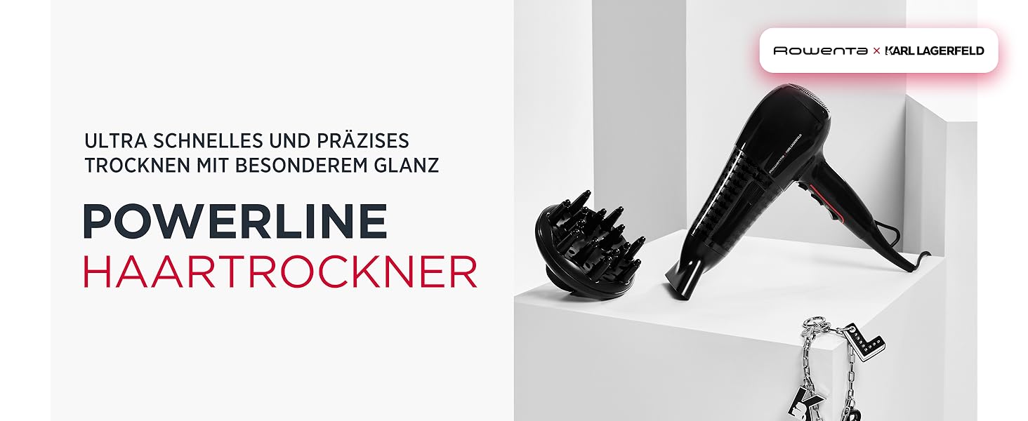Фен Rowenta x Karl Lagerfeld Studio Dry CV581L: Ефективність та стиль, 6 режимів, Thermo Control, чорний/червоний