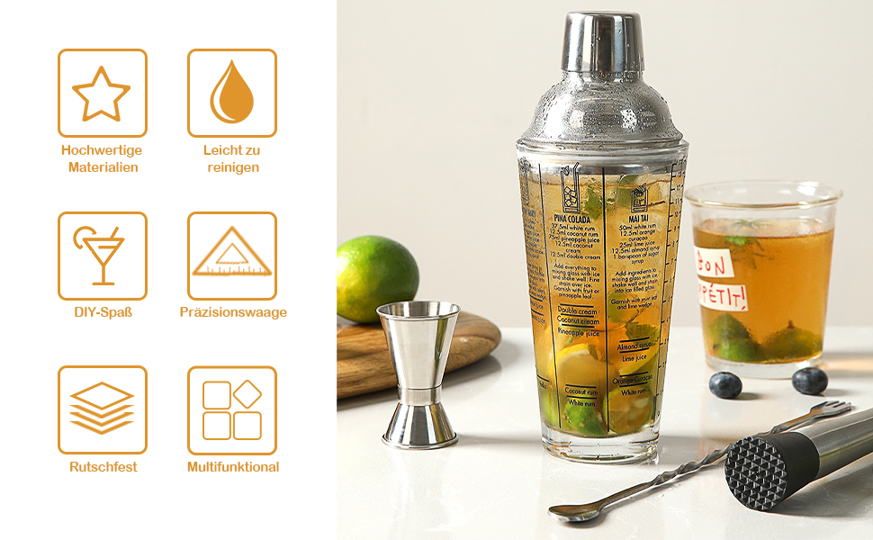 Stainless Steel Cocktail Mix Set - 14 Piece Bartender Kit with Bamboo Stand - Professional Cocktail Shaker Set - Perfect Gift