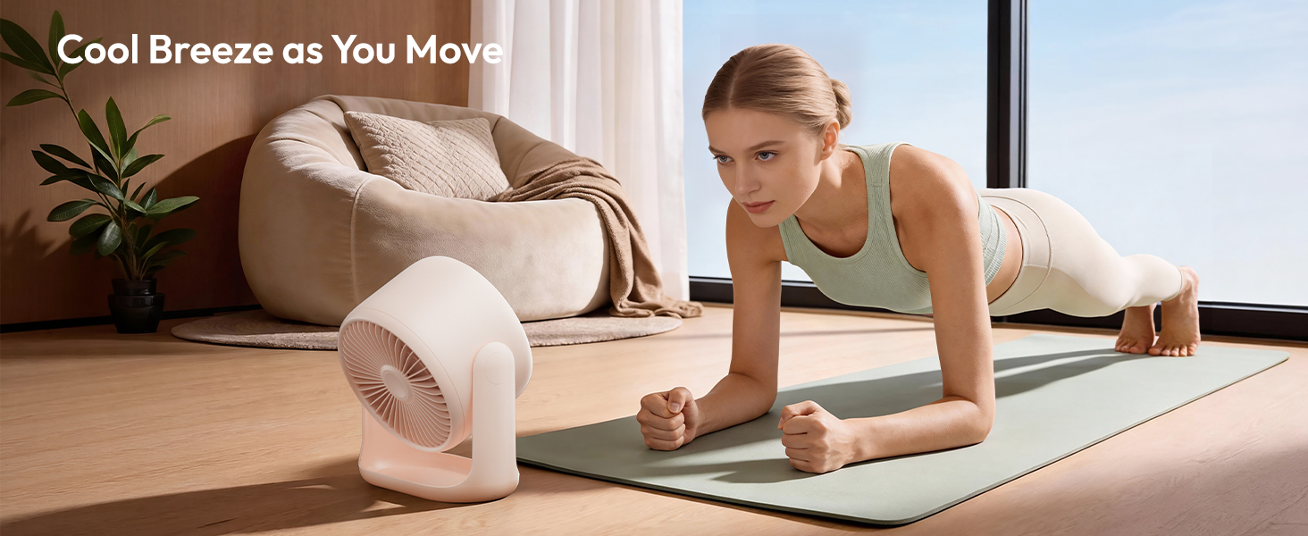 Настільний вентилятор Gaiatop з керуванням Touch, акумулятор 4000 mAh, 5 швидкостей, тихий міні-вентилятор з LED-дисплеєм, нахил 90°, зарядка через USB-C, для офісу, спальні, дому (Рожевий)