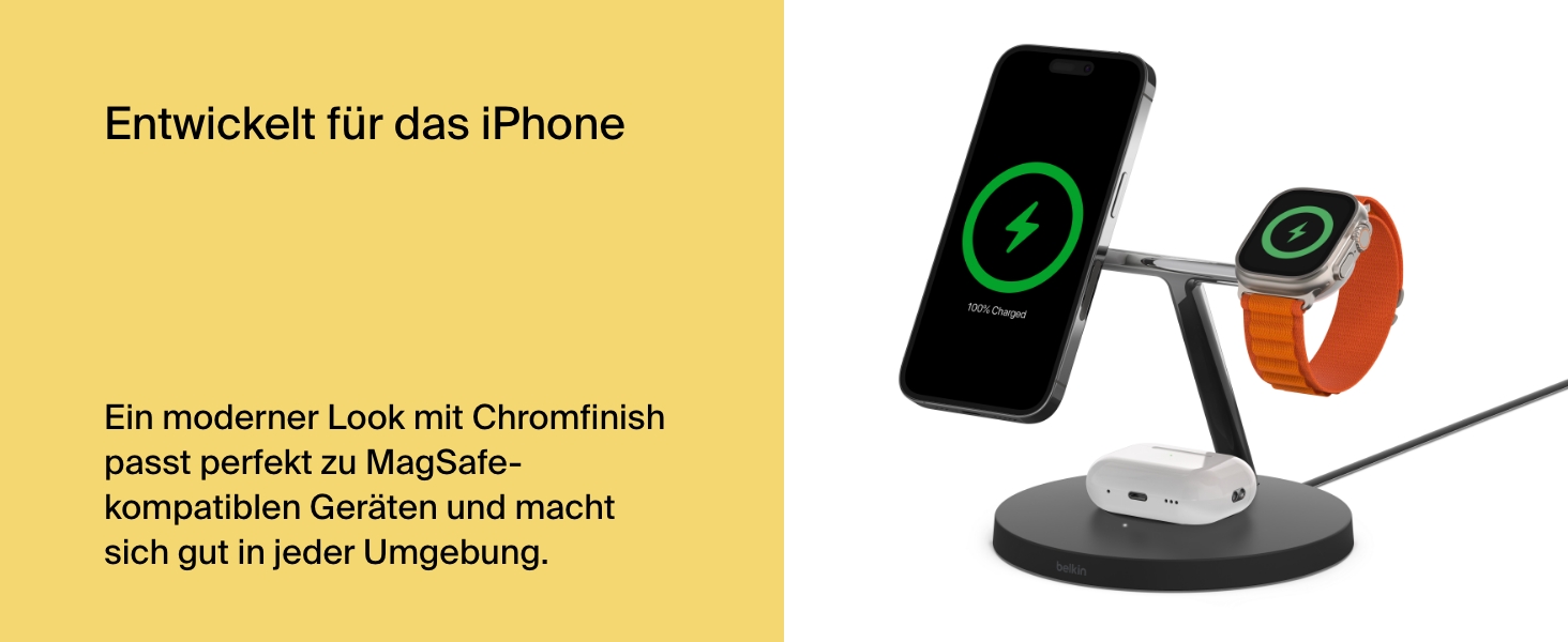Belkin MagSafe 3-в-1 Бездротова Зарядка: Швидка Зарядка для iPhone, Apple Watch та AirPods (15W) - Чорний