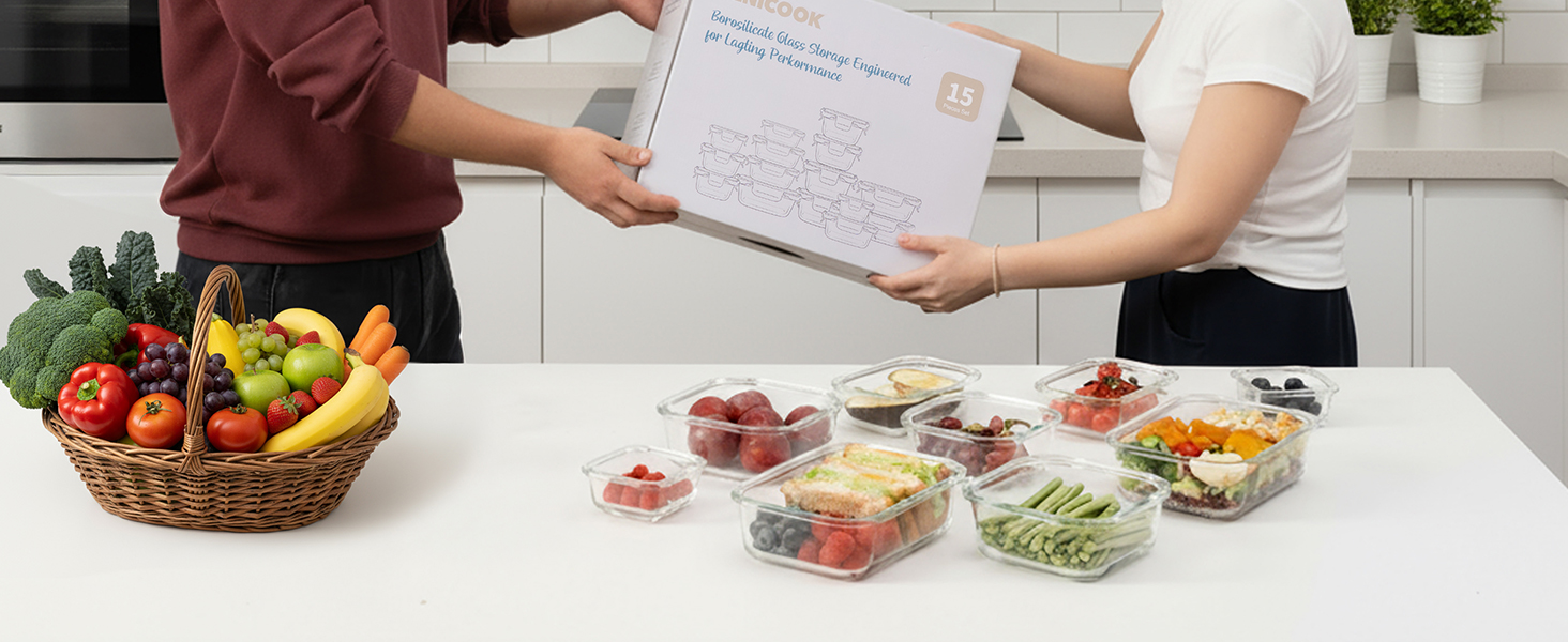 Скляні контейнери для зберігання їжі з кришками, набір Frischhaltedosen, Meal Prep - темно-зелені. Підходять для мікрохвильовки, духовки, морозилки та посудомийної машини.