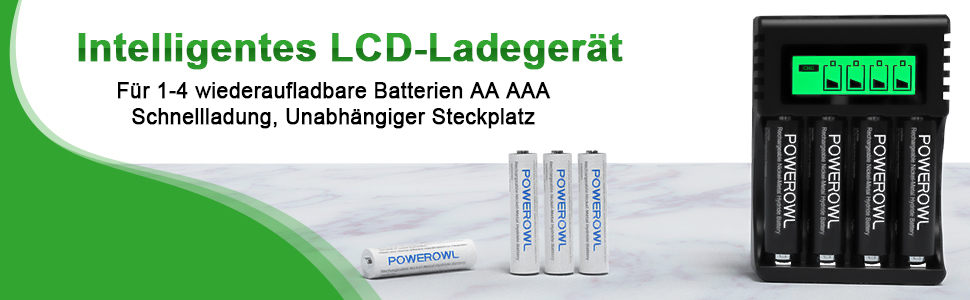 Швидкий зарядний пристрій PowerOWL для акумуляторів NI-MH/NI-CD AA/AAA з LCD-дисплеєм та USB