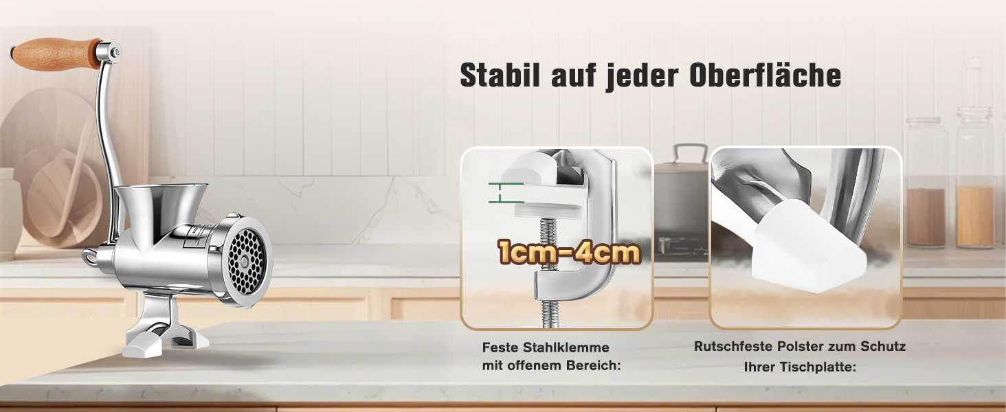 М'ясорубка ручна Huanyu з нержавіючої сталі, насадка для ковбас та печива, миється в посудомийній машині, для яловичини, свинини та овочів (№8)