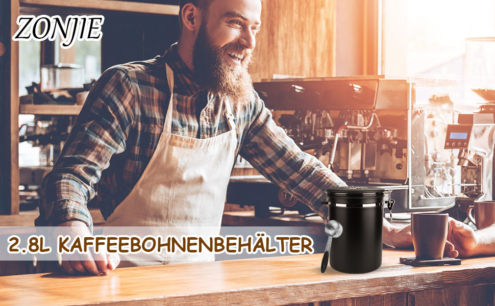 Кавовий контейнер ZONJIE 2.8л з нержавіючої сталі, вакуумний, з CO2-вентилем та датчиком дати, для 1 кг кавових зерен