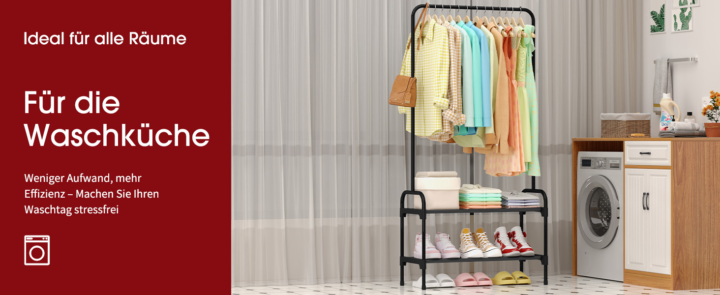 Стійка для одягу з полицею для взуття, чорна, 74 x 30 x 150 см