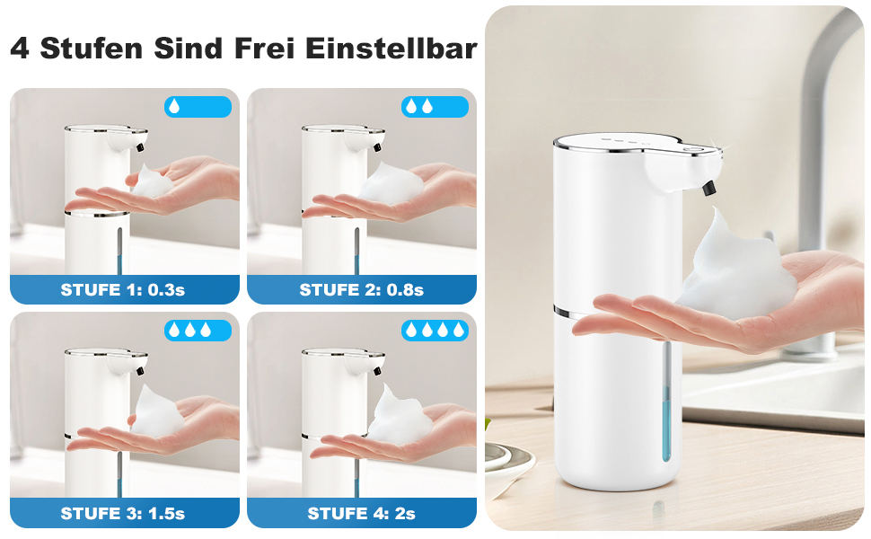 Автоматичний дозатор мила настінний електричний з сенсором, 4 рівня регулювання, USB, перезаряжається, білий для кухні, ванної кімнати, школи, для рідкого та пінного мила